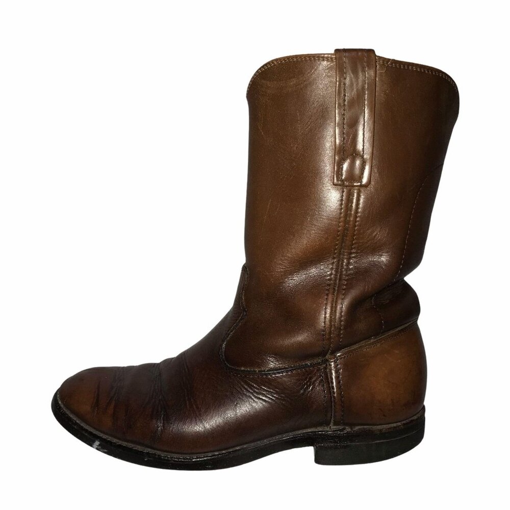 Justin Shortie Oil Proof Mens Western Boots 8.5D Brown Leather Workboots - Picture 5 of 10